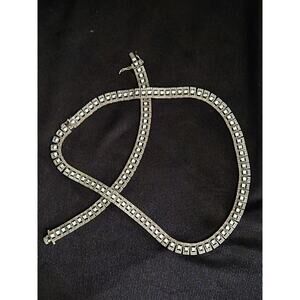 Vintage Sterling Silver Marcasite & Clear Crystal Choker Necklace & Bracelet Set